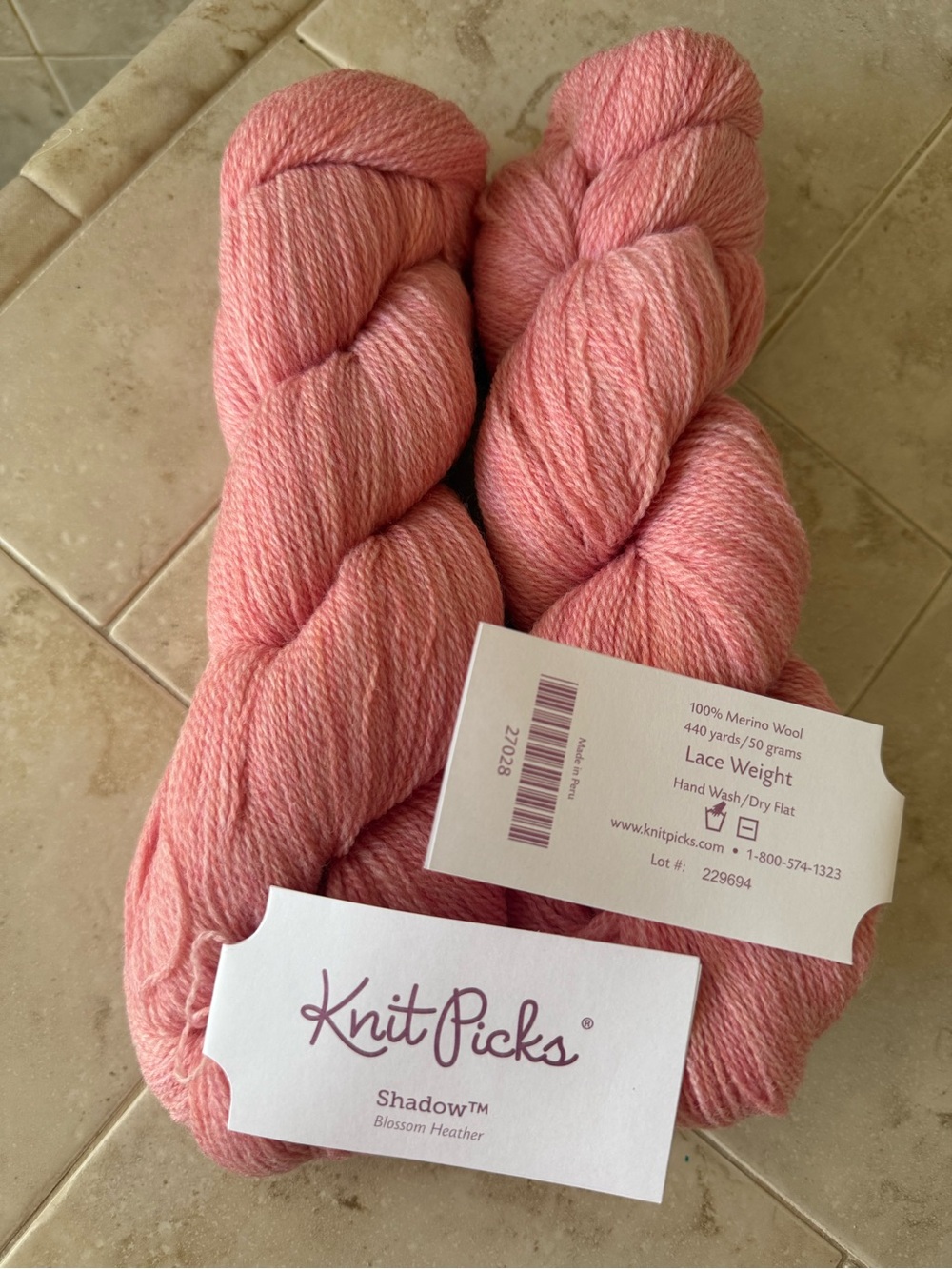 Knit Picks Shadow Lace Weight Yarn - Blossom Heather Pink